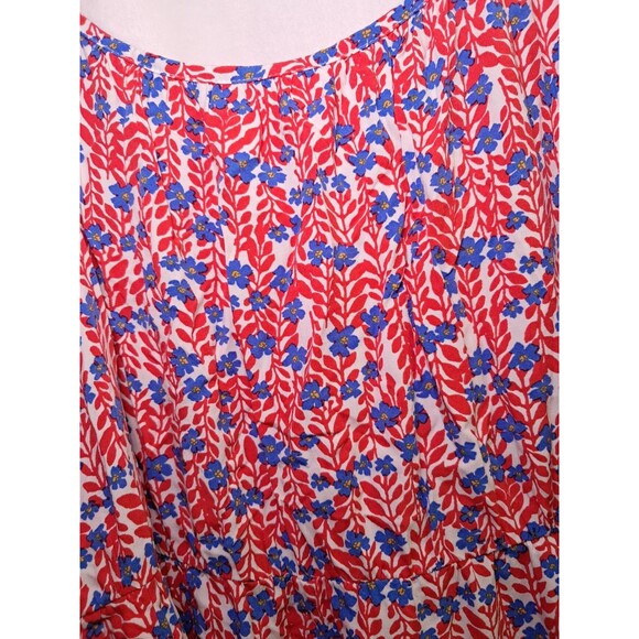 J. Crew Ruffle Midi Curved Hem Dress Red Blue Floral Strappy BI399 Size 14 - Picture 5 of 12